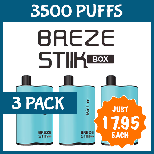 3 Pack Breze Stiik Box Mint ICE 3500 Puffs