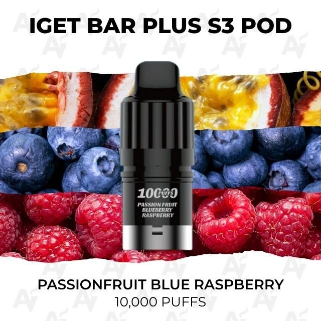 IGET Bar Plus S3 Pods Passionfruit Blue Raspberry 10000 Puffs