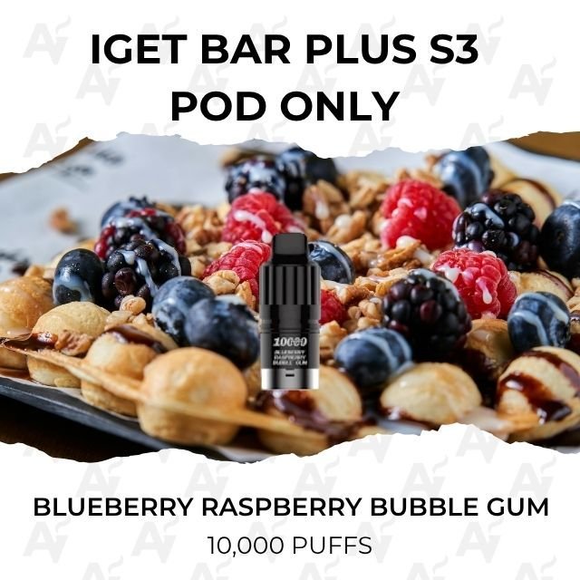 IGET Bar Plus S3 Pods Blueberry Raspberry Bubble Gum 10000 Puffs