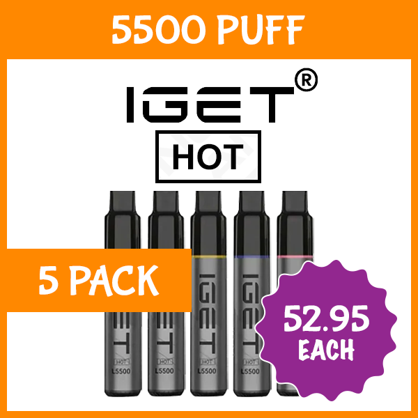 5 Pack IGET Hot Mixed Flavours 5500 Puffs